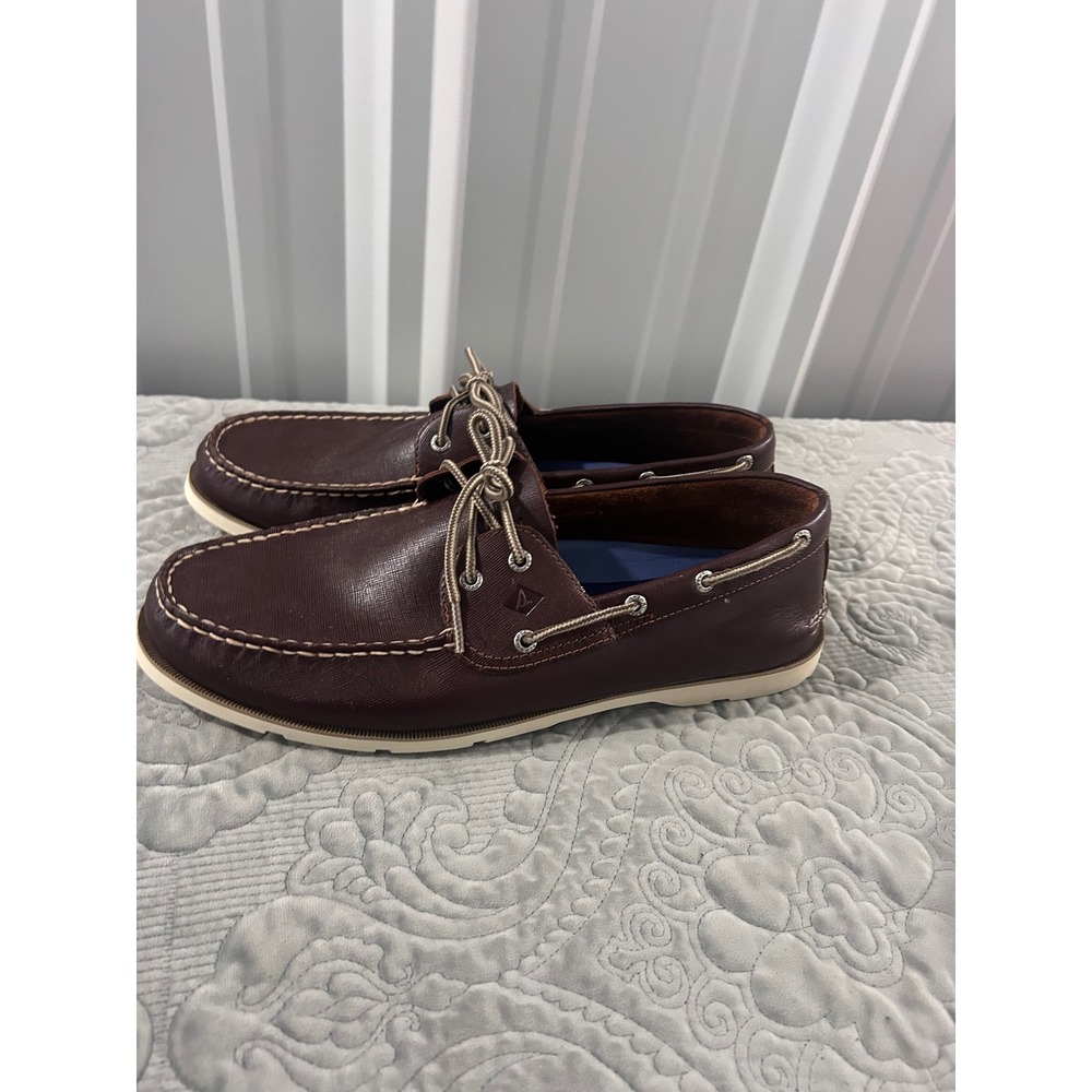 Sperry Top-Sider Mens Dark Brown Textured Leather Boat Shoes STS15803 Size 15M